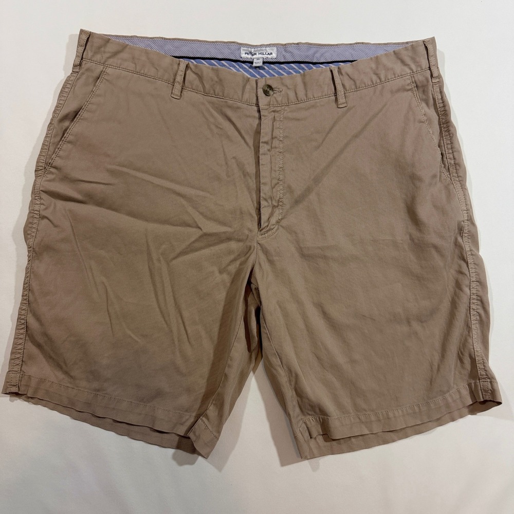 Peter Millar Shorts Men 38 Khaki Cotton Tencel Blend Stretch Flat Front Casual